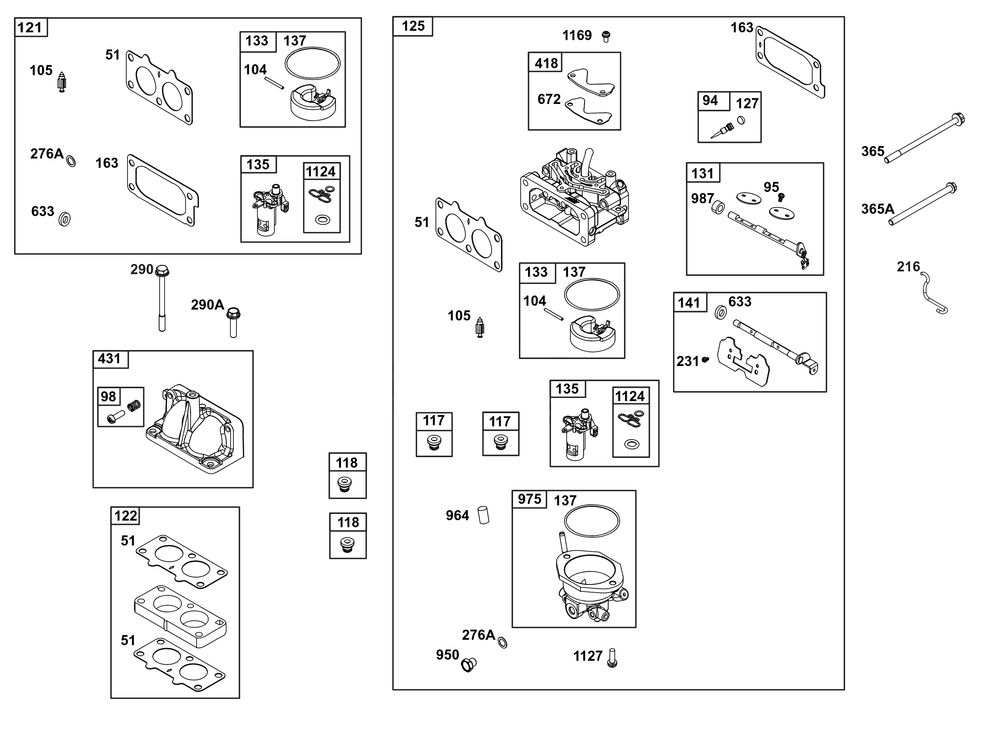 Carburetor Group Diagram and Parts List for 386447-0099-H5 200000 - 399999 Briggs and Stratton Engine